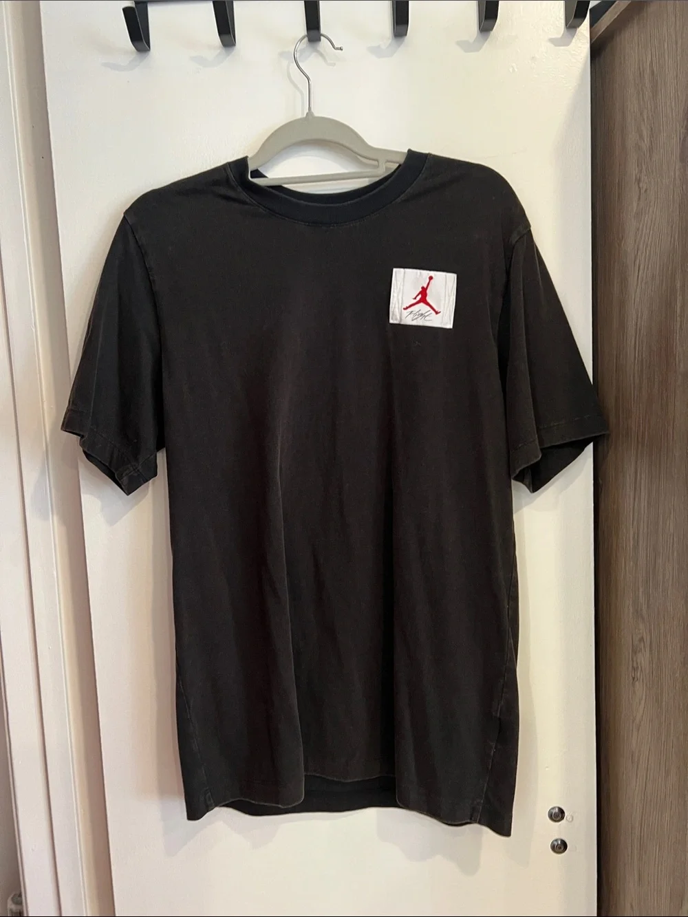 Jordan Black Short Sleeve Tee with Red Jumpman Patch